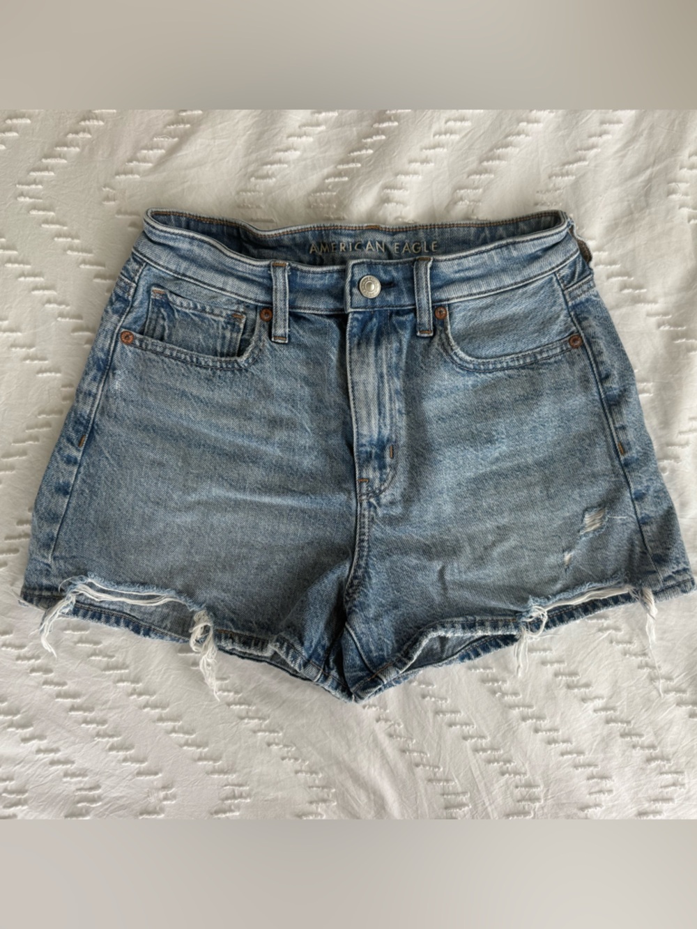 American Eagle Outfitters High-Rise Denim Cutoff Shorts in Light Blue